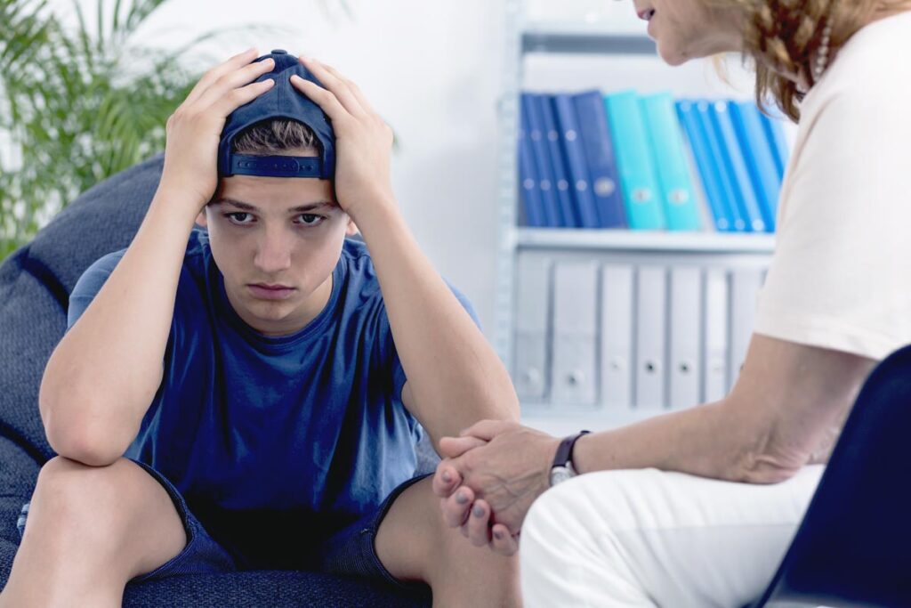 a teenager with substance abuse disorder during an intervention