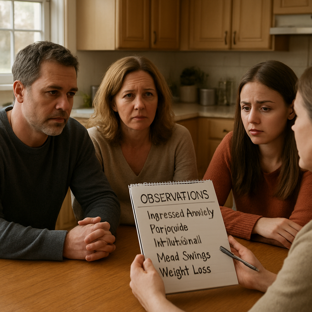 lady reading observations to family at dinner table