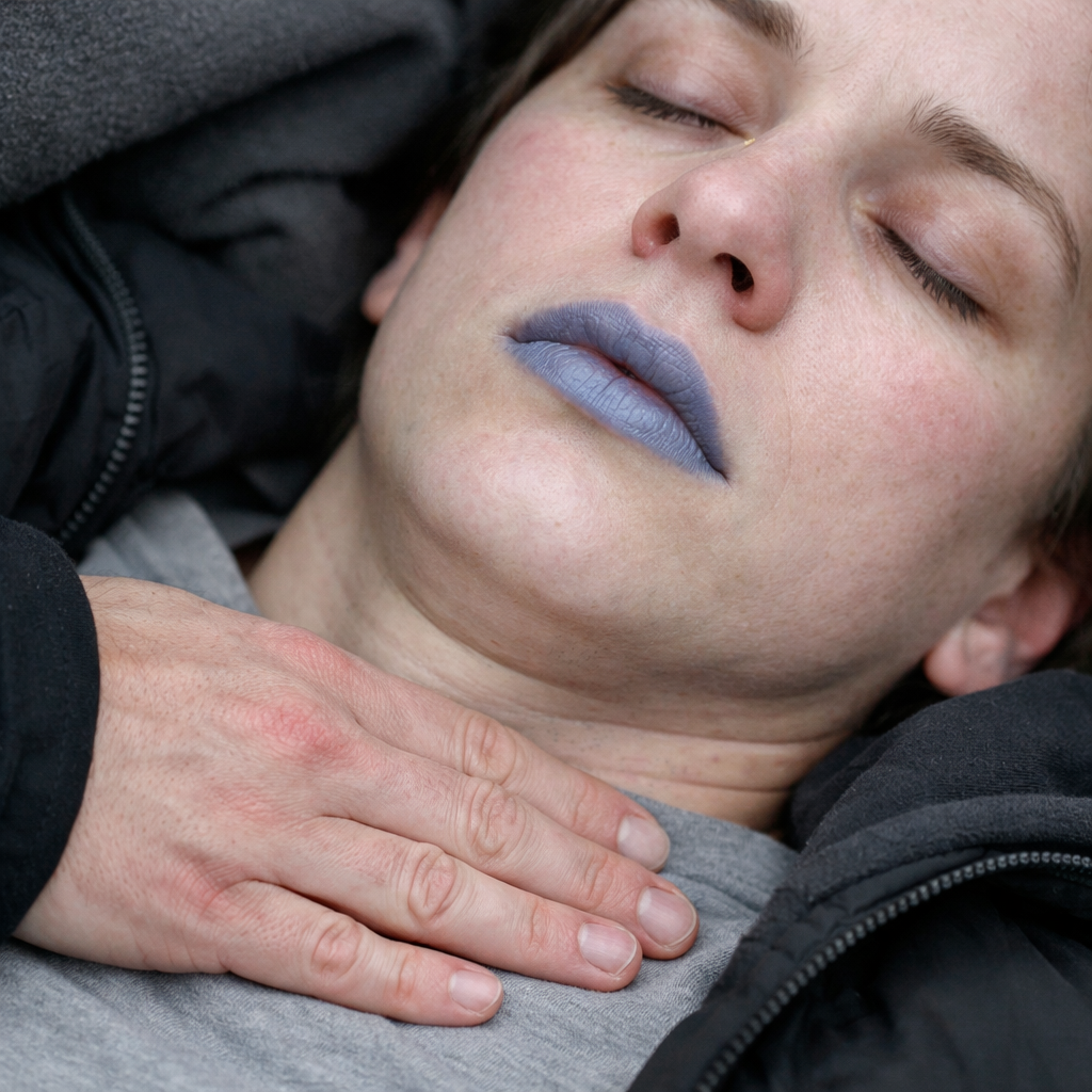 Family Emergency Plan for Opioid Overdose: A Step-by-Step Guide 1 Person checking for signs of opioid overdose like pale skin and blue lips.